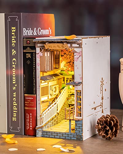 Rolife LED Book Nook Kit-Decorative Bookend Stand-3D Wooden Puzzle for Adults-Bookshelf Insert Booknook-Room Decor for Teen Girls Boys Women Men - color: 1.sakura Densya