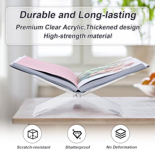 Acrylic Book Stand Holder - Coffee Table Book Stand,Open Cookbook Acrylic Book Display Stand,Magazines Clear Holder,Reading Stand for Open Book Magazines, Textbooks