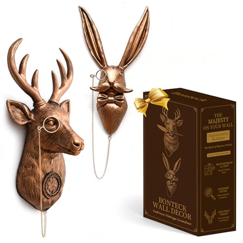 Bonteck Animal Head Wall Decor Animals Sculptures Gold Vintage Head Wall Art Hanging Decoration Home Decor Lightweight Statue for Living Room Bedroom Office 16 inchs Large (Deer+Rabbit) - color: Deer and Rabbit