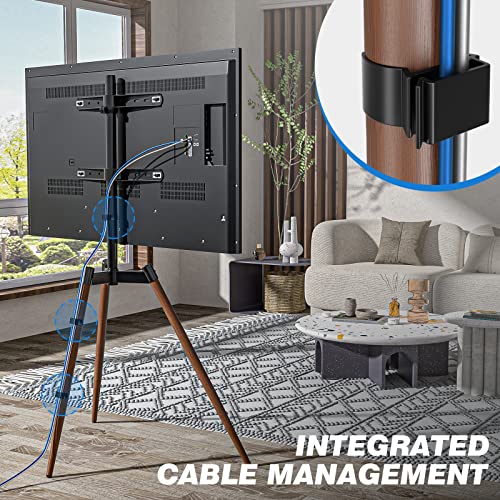 Rfiver Artistic Easel TV Stand, Height Adjustable & Swivel 100° Tripod TV Stand for 32-65 Inch LCD LED Flat Panel Curved Screen TVs up to 77 lbs, Portable TV Mount for Bedroom, Living Room, Studio - color: Walnut