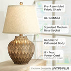 360 Lighting Buckhead Modern Accent Table Lamp 22" High Warm Bronze Brown Sculptural Geometric Textured Urn Tapered Fabric Drum Shade Bedroom Living Room House Home Bedside Nightstand Office - color: Bronze - Single