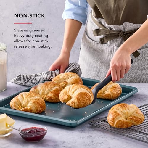 KitchenAid Nonstick Swiss Engineered Aluminized Steel Baking Sheet, Dishwasher Safe, Agave, 13x18 Inch - color: Agave, size: 13 x 18 Inch