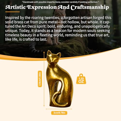 CHOVY 100% Solid Brass Cat Figurine - Vintage Collectible Sculpture Art Deco Inspired Ornament for Oddities Curiosities Enthusiasts Handcrafted Soft-Sitting Pose with Retro Patina Decorative Statue - color: Mellow Cat