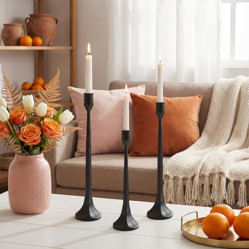Vintage Cast Iron Black Taper Candle Holders Set of 3 Antique Decorative Candlestick Holder for Wedding Dining Table Party Rustic Home Decor - color: Black