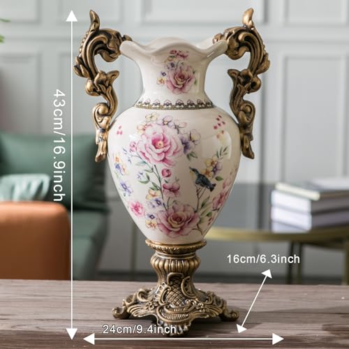 Tall Table Modern Vase,Large Ceramic Flower Vases for Shelf Home Decor,Creative Classic Pink Vase 16.5 inch,Sophisticated Vessel for Decorative Branches and Dried Flower. (Bird Bloom Pink) - color: Bird Bloom Pink