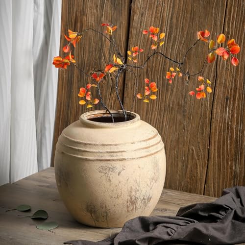 Ceramic Flower Vase, 8.66 inch Tall Round Rustic Farmhouse Decorative Vase for Home Decor, Living Room Entryway Table Centerpiece Decor - color: 101-8.6in