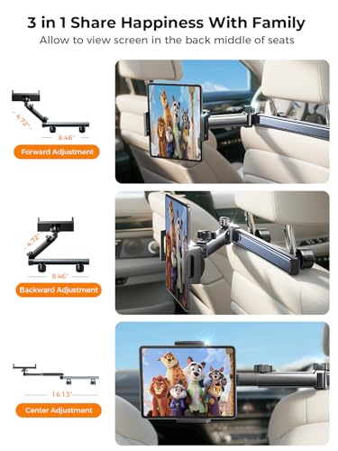 LISEN for iPad Holder Car Road Trip Essentials Travel Activities for Toddler Kids Gifts, Car Accessories for Women Moms Truck Interior 3in1 Tablet Holder for Back Seat Car Camping Headrest Organizer