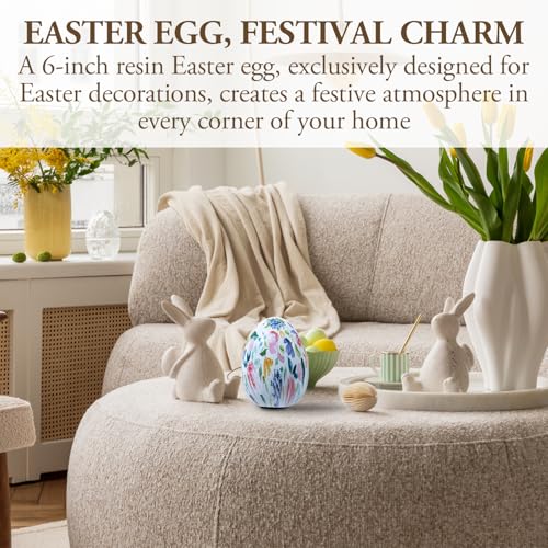 MyGift 6 Inch Tall Resin Decorative Egg with Soft Pastel Watercolor Floral Print, Spring Pattern Home Decor Small Tabletop Centerpiece Easter Decoration - color: Soft Pastel