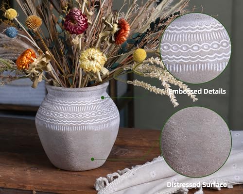 Quoowiit Ceramic Rustic Farmhouse Vase, Distressed Flower Vase for Home Decor, Boho Decorative Vases for Centerpiece Table Decorations, Vases for Living Room Kitchen Entryway Mantle Shelf Decor - color: Gray