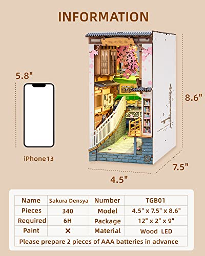 Rolife LED Book Nook Kit-Decorative Bookend Stand-3D Wooden Puzzle for Adults-Bookshelf Insert Booknook-Room Decor for Teen Girls Boys Women Men - color: 1.sakura Densya