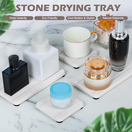 4PCS Stone Drying Trays for Bathroom Sink, Water Absorbing Stone Tray, Water Absorbent Diatomaceous Earth Tray and Coaster, Diatomite Soap Dish, Drying Stones Soap Trays for Kitchen Counter - color: White 2stripes