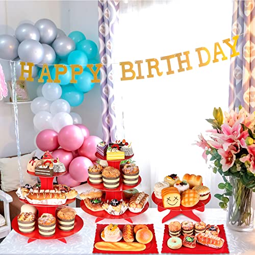 Zopeal 7 Pcs Dessert Table Display Set 3-Tier Cupcake Stand 1-Tier Cup Cake Display Tower Platters and Serving Trays Cardboard Cake Cookie Holders for Wedding Birthday Party Baby Shower(Red) - color: Red