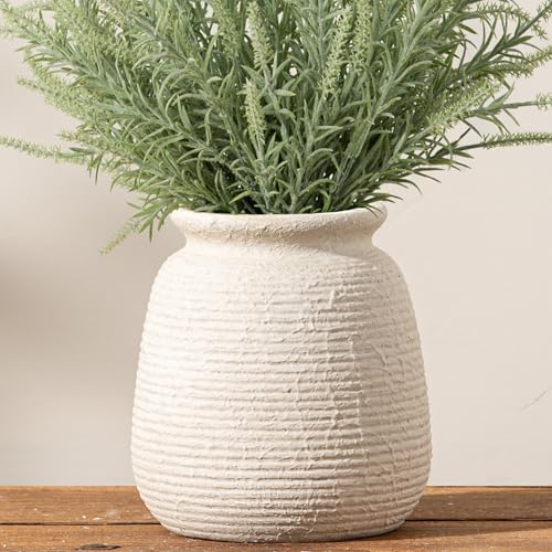 Ceramic Flower Vase, 7.48 Inch White Rustic Farmhouse Decorative Vase Pottery Wide-Mouth Vases for Home Decor Table Living Room Entryway Mantel Bookshelf Bedroom Bathroom Kitchen - color: 7.5“ H - White