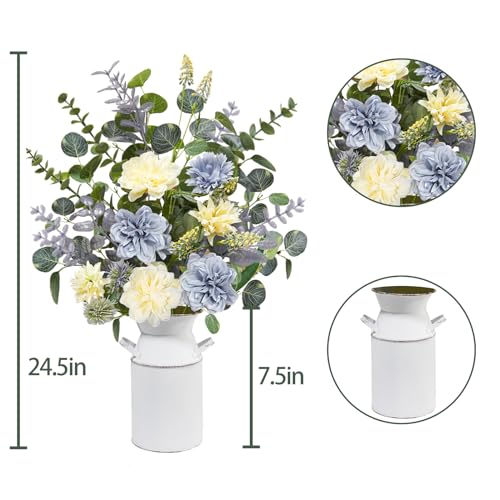 Krissing Fake Flowers in Vase, 24.5" Tall Artificial Floral Arrangement with Metal Pot Blue Silk Faux Hydrangea Flowers Greenery Stems for Table Centerpieces Home Kitchen Spring Decor - color: Blue