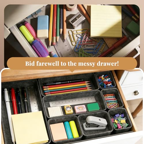 8pcs Felt Desk Drawer Organizer Tray, 4 Sizes Drawer Organizers Set for Office Supplies, Jewelry, Makeup, Cosmetics, Desk & Drawer Storage (Charcoal) - color: Charcoal