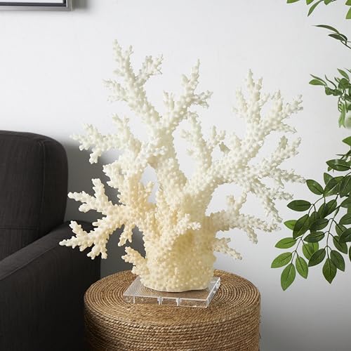 Deco 79 Polystone Coral Decorative Sculpture Home Decor Statue with Clear Acrylic Base, Accent Figurine 21" x 6" x 21", Cream - size: 21" x 6" x 21"