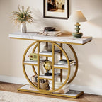 Celaform 41" Console Table, 4-Tier Entryway Table with Circle Base, Industrial Narrow Wood Sofa Accent Tables with Storage Shelves for Living Room, Hallway, Foyer (White Gold) - color: White Gold
