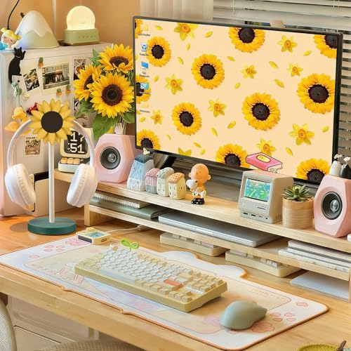 Yookeer Sunflower Headphone Stand Decorative Cute Sunflower Headphone Stand Yellow Wood Desk Decor for Gamer Room Office Desk Christmas Gaming Gifts for Women Office Worker - style: Sunflower