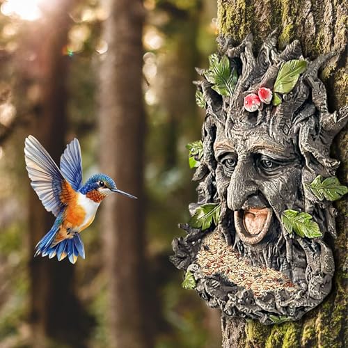 Teaeeno Charming Tree Face Garden Decor, Bird Feeders for Outdoors, Large Outdoor Tree Hugger for Halloween, Funny Animal Feeder, Trees Decoration Outdoor Wallmounted Statue - color: Multicolor