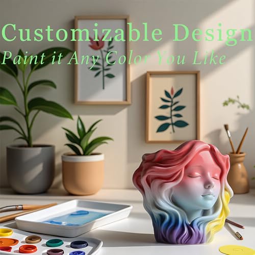 1 Pc Curly-Haired Closed-Eye Woman Girl Epoxy Resin Casting Jar Mold Goddess Female Head Candle Holder Silicone Mold for Jewelry Makeup Brush Succulent Plant Pot Cement Concrete Home Decor - color: Woman Resin Mold