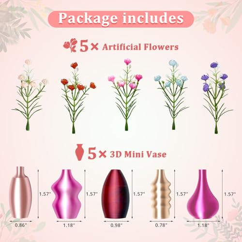 5 PCS Mini Vase Magnets for Fridge, Cute Tiny Magnetic Bud Vases for Refrigerator Decor, Small Flower Pots for Kitchen, Office, Locker, for Plant Lovers, Women - color: Mini Vase Magnets Pink