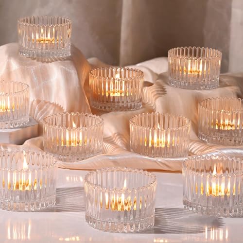 HAVITI 24 Pcs Large Tea Light Holders, Clear Glass Candle Holders, Votive Candle Holders for Table Centerpiece Wedding Table Decor(1.57" H 2.64" D) - color: Clear
