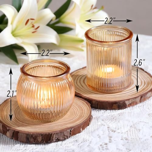 NITIME 12pcs Assorted Gold Votive Candle Holders for Wedding Decor, Ribbed Gold Tea Lights Candle Holder for Diwali, Glass Candle Holder for Fall Table Centerpiece, Party and Holiday Decorations - color: Gold