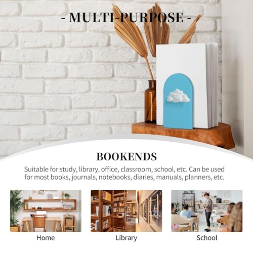White Cloud Minimalist Bookends for Shelves 2 Pcs Wooden Book Stopper Organizer for Home Office Libraries