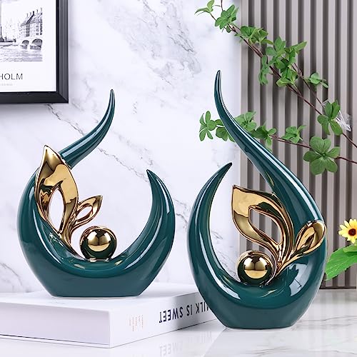 9.4" H Green Gold Abstract Sculptures Home Decor, Ceramic Art Statue Cool Stuff to Put on Shelves&tv Stand Decor, Gold Accent Entertainment Center, for Fireplace Coffee Table Dining Table Decorate - color: Green Gold, size: 9.4in/H