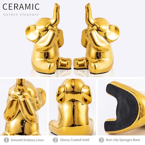 SURE YUESI Pair of Small Gold Elephant Figurines, Modern Boho Decorative Statues, Lucky Elephant Home Decor for Living Room, Bedroom, Office Desk & Shelf - color: 2/S Golden Elephant