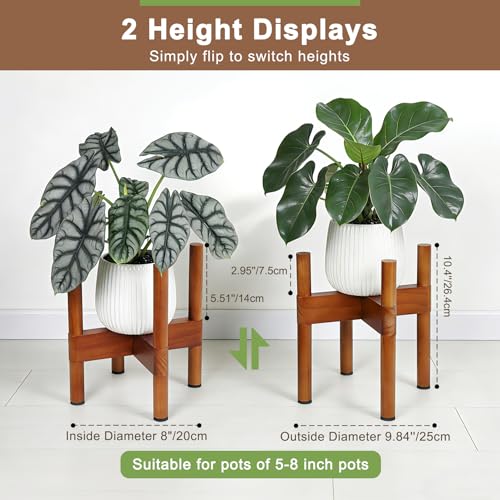Vigordream Plant Stand Indoor, Wood Plant Holder, Mid Century Modern Decor Tall Planter Stands, 2 Height Displays Corner Single Flower Stand for Balcony, Living Room, Garden Patio Fit 5-8 Inch Pots - size: 8 Inch
