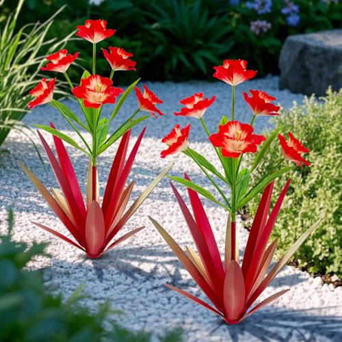 Homight Metal Agave Plant Outdoor Decoration Outdoor Garden Decoration Daffodils Flowers Mexican Yard Art Daffodils Flowers Decorative Garden Gift (2 Big red Daffodil) - color: 2 Big Red Daffodil