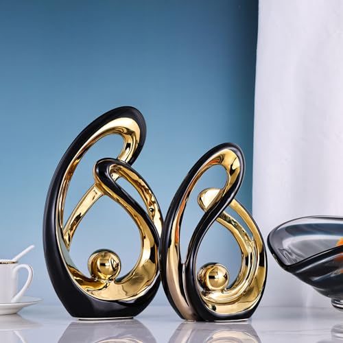 XMGZQ Home Decor Accent,Porcelain Art Mid Century Bookshelf Decorations,Gold Centerpieces for Tables,Abstract Ceramic Statue Sculpture for Coffee Table Mantel Tv Stand Centerpieces (Black, Large) - color: Black, size: Large