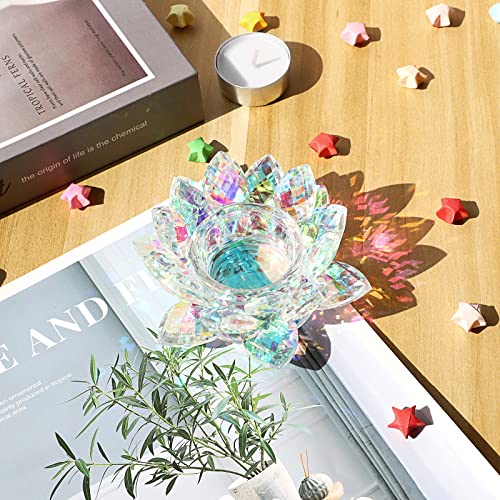 OwnMy Crystal Lotus Flower Tea Light Holder Lotus Petals Votive Candle Holder Candle Lamp, Crystal Flower Tealight Candle Stand for Wedding Table Centerpieces Home Decors (AB Color) - color: Ab Color
