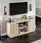60'' Fluted TV Stand, Console Table, Mid Century Modern Curved TV Stands with Water Wave Shaped Door, Entertainment Center with Metal Handle, Living Room (Cream Yellow Wood Grain)