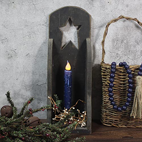 CVHOMEDECO. Real Wax Hand Dipped Battery Operated LED Timer Taper Candles Rustic Primitive Flameless Lights Decor, 6-3/4 Inch, Navy Blue, 3 PCS in a Package - color: Navy Blue 3 PCS