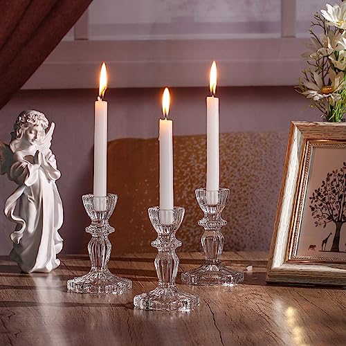 12pcs Taper Candle Holders, Candlestick Holders, Glass Candle Holder - Vintage Flower Design Candle Holders for Wedding & Home Table Decoration, Christmas Decor (Clear) - color: Clear