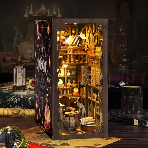 DIY Wooden Book Nook 3D kit Magic House - Booknook Book end Bookend Puzzle Bookshelf Decor LED Light