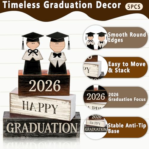 2026 Graduation Table Decorations Class of 2026 Senior Tiered Tray Decor Wooden Block Signs Farmhouse Congrats Grad Tabletop Party Centerpiece for Tables Wooden Sign for Home Decor - style: graduate