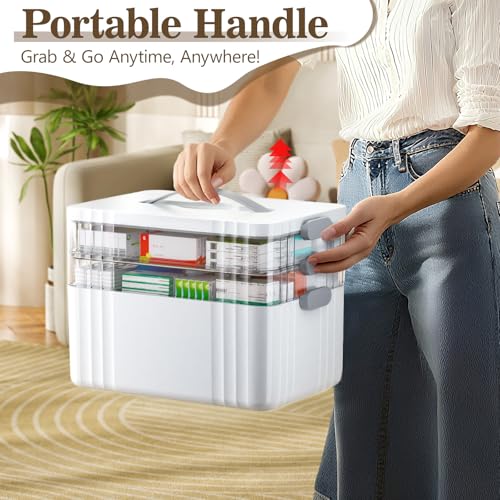 ARSTPEOE 3-Tier Medicine Organizer - Portable Medicine Cabinet with Plastic Handle, Multipurpose Medical Box, Pill Organizer, Empty First Aid Kit for Home - size: Extra Large 3 Tier