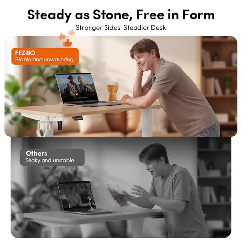 FEZIBO Electric Standing Desk, 55 × 28 Inches Height Adjustable, Sit and Stand Up, Home Office Computer Desk (Maple) - color: Maple, size: 55 x 28