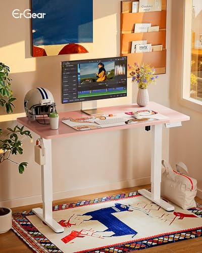 ErGear Height Adjustable Electric Standing Desk, 31 x 19 Inches Sit Stand up Desk, Memory Computer Home Office Desk, Pink - color: Pink, size: 31.5 X 18.9 Inches