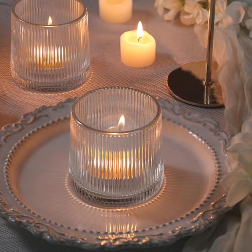 DARJEN Clear Ribbed Tealight Votive Candle Holders- 6Pack Glass Candle Holders for Table Centerpiece, Home Decor, Wedding Decor, Party Dinner - color: Clear, size: 6Pcs