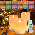 Flameless Candle RGB Set, Flickering LED Pillar Real Wax Candle with Remote Control and Timer, Upgraded Blue Flame Heart, Built-in Battery Rechargeable Flameless Candle, 1 Set of 3 - color: Rechargeable-Color RGB