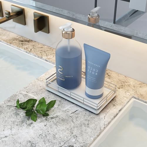 Bathroom Tray for Counter, Oak Wooden 7.5" L Vanity Tray for Jewelry Soap Cologne Organizer for Men Decorative Decor Silver - color: Silver, size: 7.5" x 3.9" x 1.5"