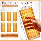 6 Pcs 8 Inch Tall Glass Ribbed Cylinder Vases Clear Floating Candle Flower Vase in Bulk, Hurricane Candle Holder for Wedding Housewarming Gift Table Centerpieces(Amber) - color: Amber, size: 8 Inch