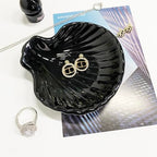 Shell Shape Ring Holder Dish, Seashell Jewelry Dish Tray, Ceramic Trinket Tray for Rings Earrings Necklaces Bracelet, Birthday Mother's Day Christmas Gift for Mom Friend Sister, 3.9", Black - color: Black