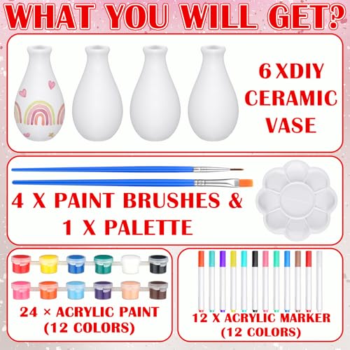 6 Set Mother's Day Ceramics to Paint DIY Your Own Ceramic Painting Kit for Crafts Vase to Paint Unpainted Plaster Paintable Kit Mother Art DIY Craft Supply with Brush Palette for Adult(Delicate) - color: Delicate