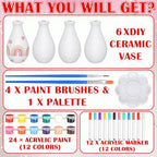 6 Set Mother's Day Ceramics to Paint DIY Your Own Ceramic Painting Kit for Crafts Vase to Paint Unpainted Plaster Paintable Kit Mother Art DIY Craft Supply with Brush Palette for Adult(Delicate) - color: Delicate