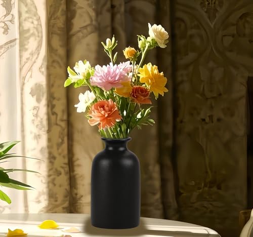 Ceramic Black Small Vase, Dry Flower Vases Minimalism Style for Modern Table Shelf Fit Fireplace Bedroom Kitchen Living Room Home Decor (Black, Small) - color: Black, size: Small